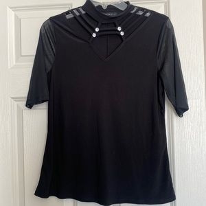 Caged and rhinestone neckline top